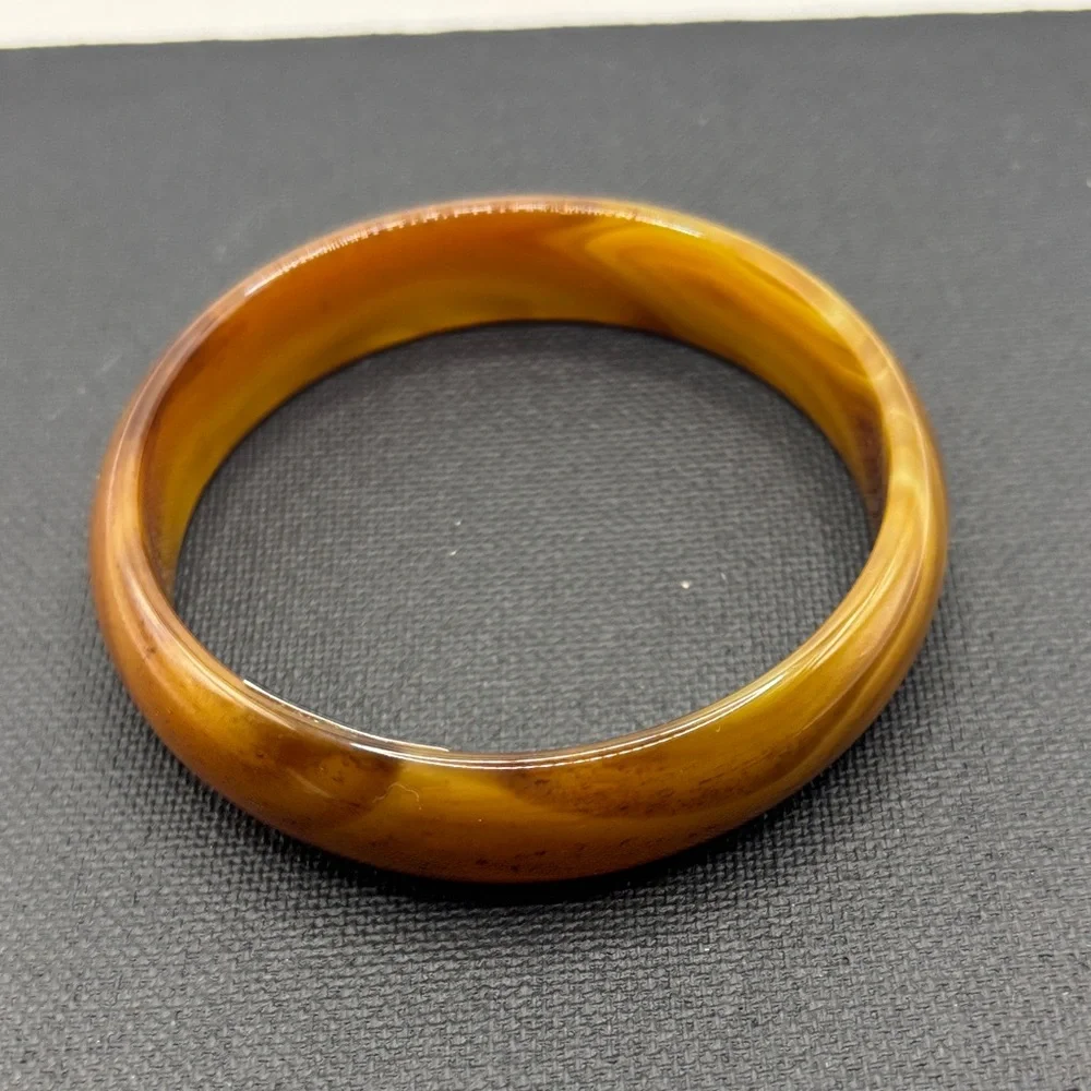 Glass Carmel Brown Agate Bangle Bracelet Swirl design boho vintage style NWT